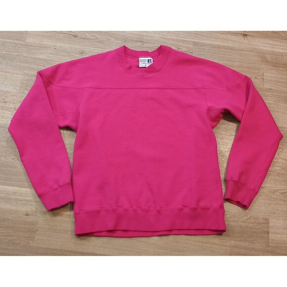 Vintage USA Russell Sweatshirt Mens Medium Pink Reverse Weave Fleece Crew Neck - Picture 1 of 16